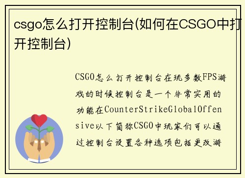 csgo怎么打开控制台(如何在CSGO中打开控制台)